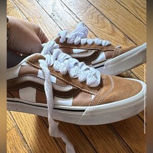 Vans Tan and White Checkered Sneakers
